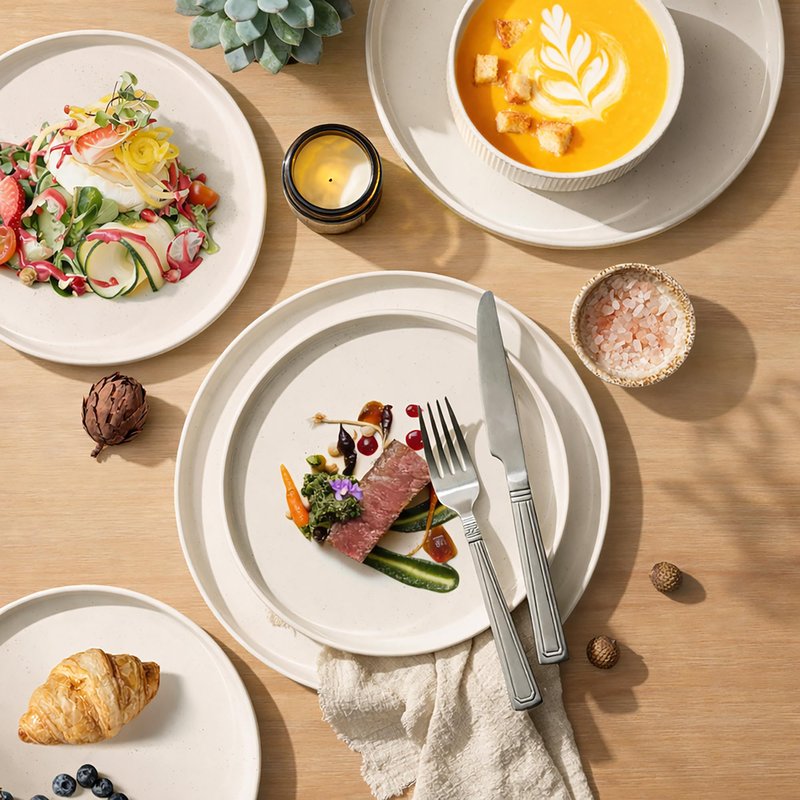 GBHOME Stoneware Dinnerware Sets for 6, 18 Pieces Ceramic Ribbed Plates and Bowls Set, Reactive Glaze Stackable Plate Sets, Scratch Resistant Dishes, Microwave & Dishwasher Safe