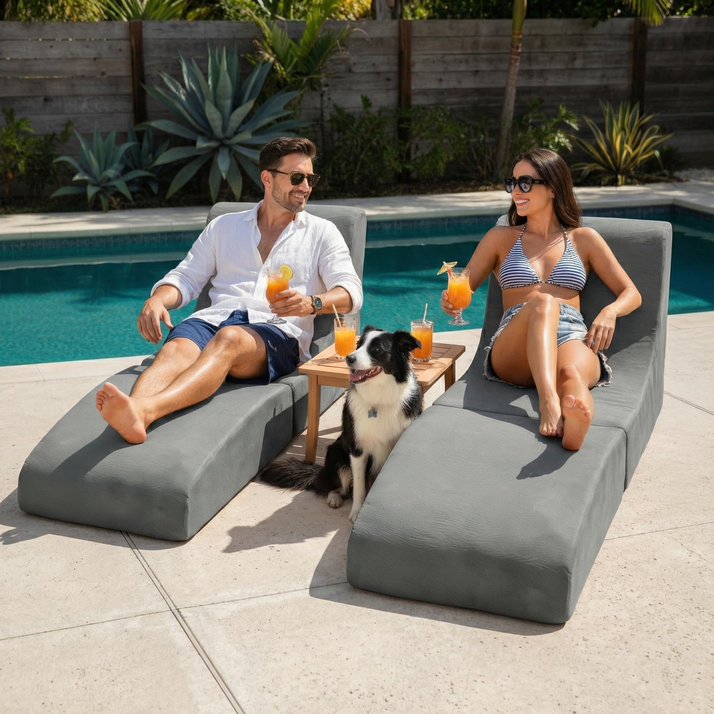 ARTETHYS Chaise Lounge Outdoor Bean Bag Chair with Back Support Small Patio Lounger Chair for Adult with Memory Foam Filled Waterproof Reading Couch Chairs for Outside, Pool, Living Room, Bedroom