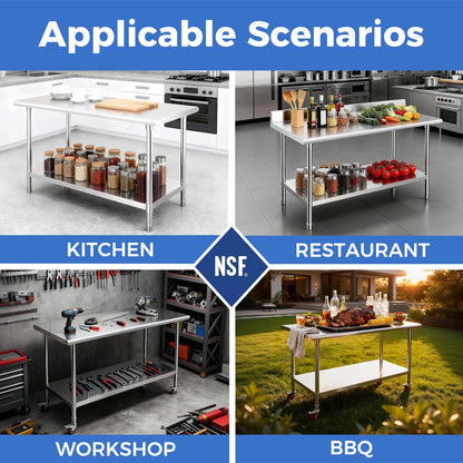 OSTBA Stainless Steel Table for Prep & Work 24x36 Inches, NSF Metal Commercial Heavy Duty Table with Adjustable Undershelf and Adjustable Foot for Restaurant Kitchen Home and Hotel