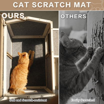 Pawbuilt Outdoor Cat House – Weatherproof Wooden Shelter with Elevated Base, Balcony & Openable Roof, 2-Story Cozy Condo with Built-in Cat Scratch Mat for Small, Feral, or Community Cats