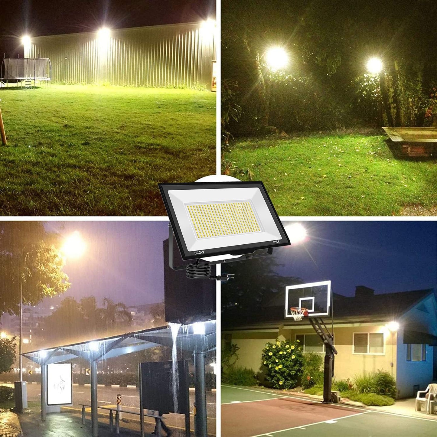 Gopretty 500W Warm White LED Flood Lights Outdoor 2 Pack, 55000LM Super Bright Security Lights with Plug, Commercial Arena Lighting for Yard Court Stadium Fields
