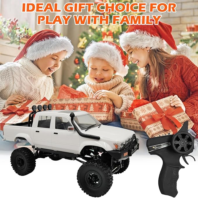 RC Rock Crawler WPL C64-1 RC Truck 1:16 Scale 2.4GHz Remote Control Truck 4WD All Terrain Off-Road RC Crawler with LED Lights and 2 Rechargeble Batteries for Adults (Blue)