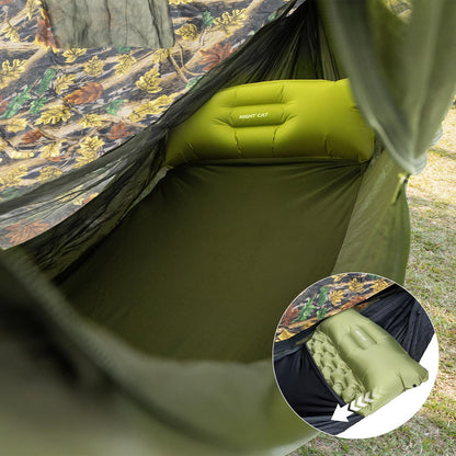Night Cat Camping Hammock Tent: Lightweight Portable 4 in 1 Hammock with Rain Tarp and Mosquito Net for Adults Hiking Jungle Outdoor Camouflage