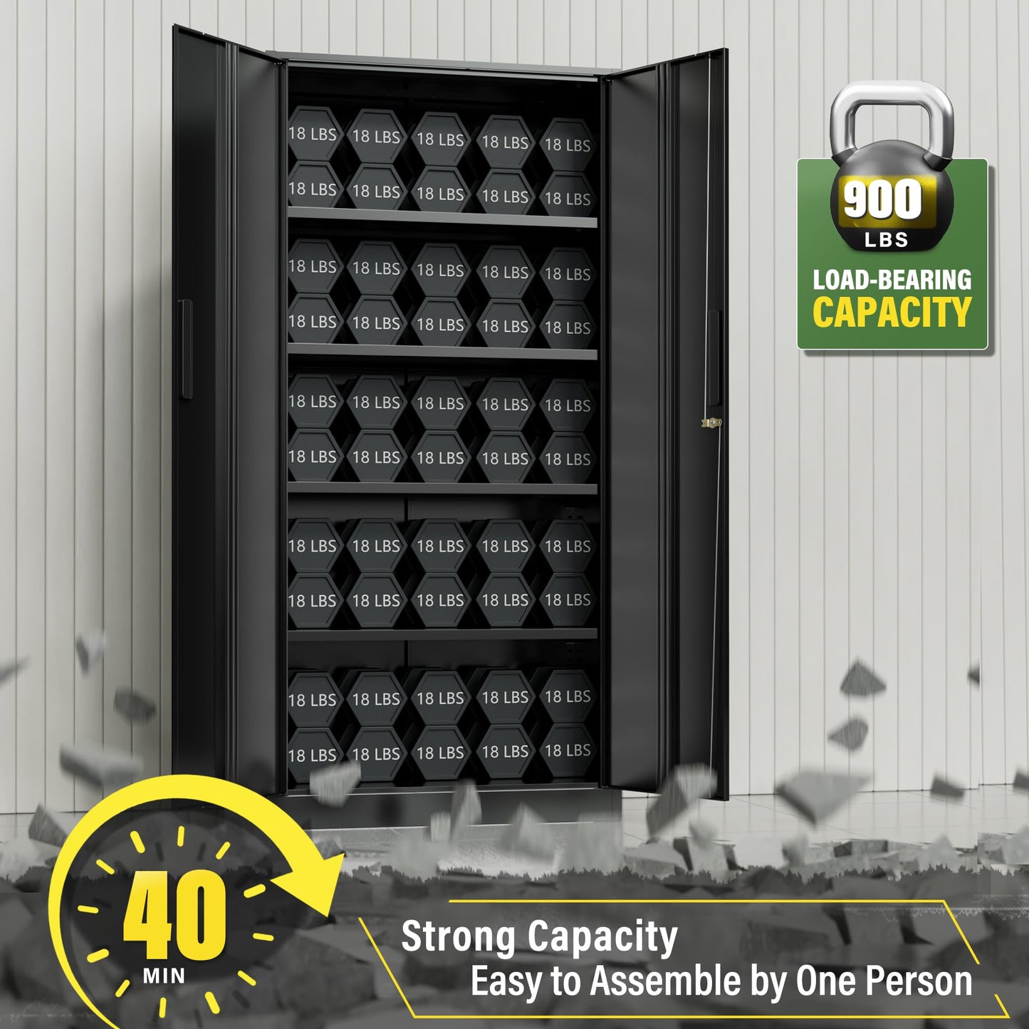 Greenvelly Metal Storage Cabinet, 72" Black Steel Garage Cabinet with Doors and Adjustable Shelves, Metal Cabinet with Lock,Garage Cabinets and Storage System for Garage,Home Office,School