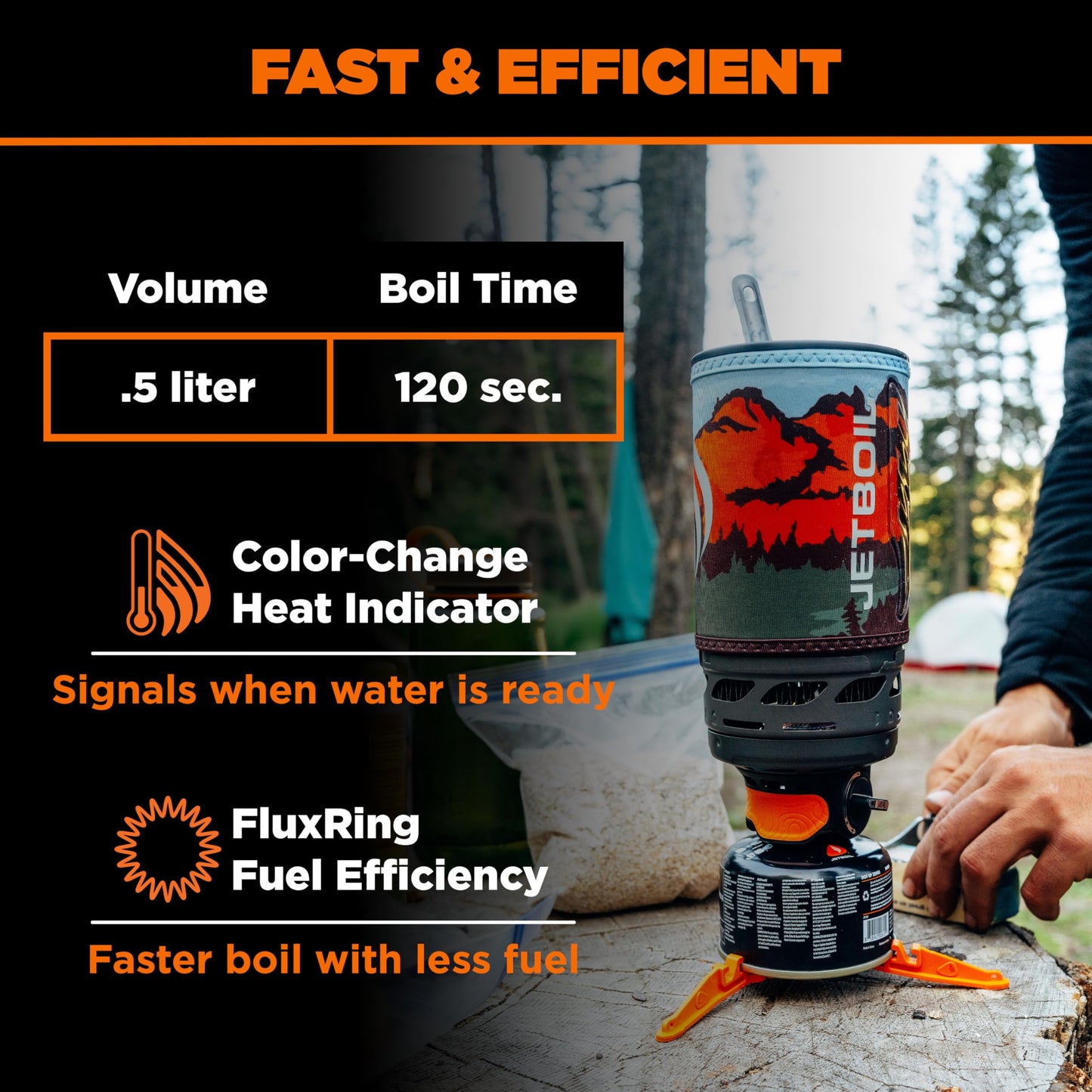 Jetboil Flash 1.0L Portable Fast Boil Stove for Camping and Backpacking with 1-Step Auto Ignition, Propane/Isobutane Burner with Cooking Cup, Mountainscape