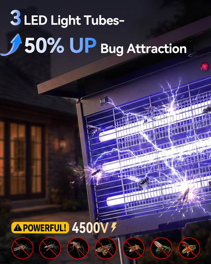 𝟐𝟎𝟐𝟔 𝐔𝐩𝐠𝐫𝐚𝐝𝐞𝐝 Solar Bug Zapper Outdoor, Mosquito Zapper Waterproof Electric Fly Zapper Rechargeable Mosquito Killer, Cordless Fly Insect Trap for Yard, Patio, Home, Garden, Camping