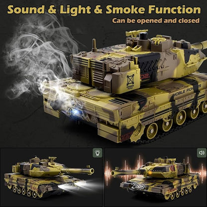 1/24 RC Tank -2.4Ghz Remote Control Army Tank with 360°Rotating Turret Auto Demo Sound &amp Smoke &amp Light Military Vehicles Model Gift for Boys 6-8
