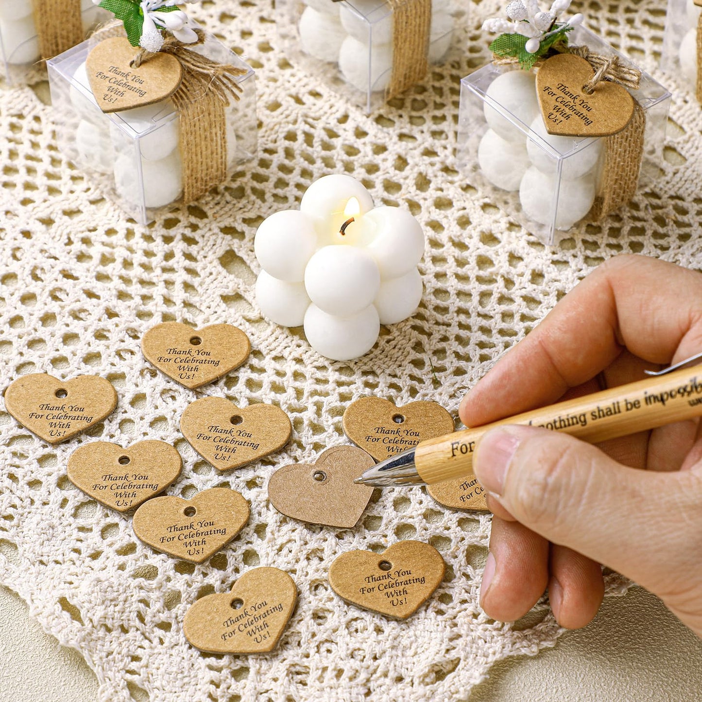 MTLEE Mini Bubble Candles Wedding Favors Gifts for Guests 1.57" x 1.38" Bubble Candles with Cards Dried Flowers DIY Gift Set for Baptism Party Bridal Shower Thank You Gifts(White,30 Sets)
