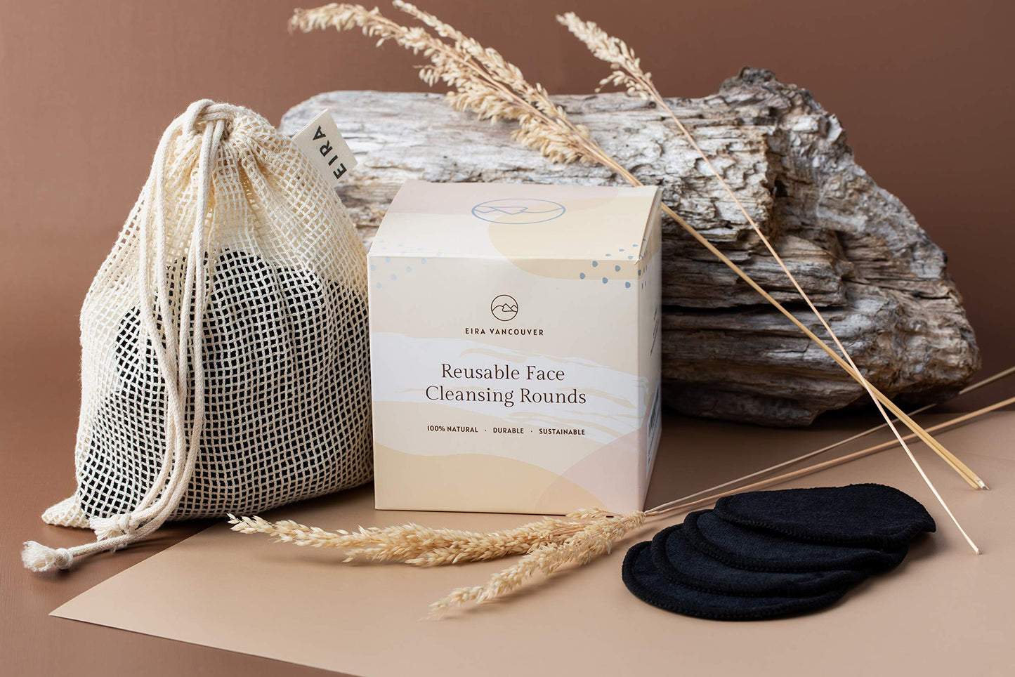 EIRA's Washable Makeup Remover Pads - Black Bamboo Reusable Cotton Rounds with Wooden Holder. Makeup Remover Cloths - Eco-Friendly - Zero Waste Reusable Makeup Remover Pads Set