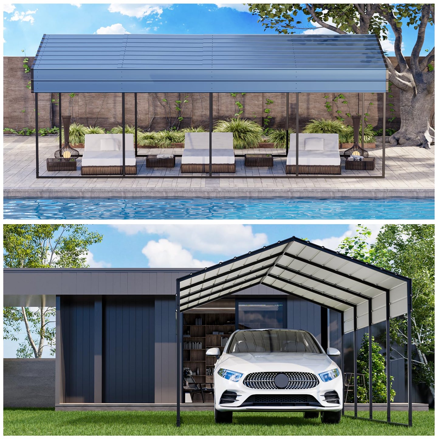 Metal Carport 10'x20'x8.8' Ft Heavy Duty Grey Galvanized Steel Roof Multi-Use Shelter Canopy with Metal Frame, Prefab Carport Garage for Cars, Boats, and Tractors