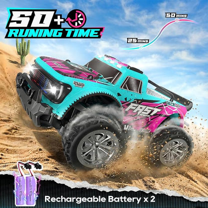 Remote Control Car 2WD Off-Road RC Cars 20 KM/H All-Terrain Rc Truck with Colorful LED Lights 2.4GHz 1/20 Remote Control Car for Boys 4-7 8-12 RC Gift Toys for Adults Girls