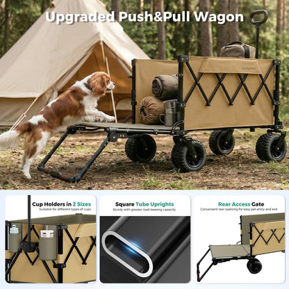 SUNNYFEEL 550LBS Collapsible Wagon Cart - Heavy Duty Push Pull Foldable Wagon with Dual Handles and Big Wheel,Utility Cart with Rear Tailgate for Camping, Fishing, Gardening, Shopping, Grey