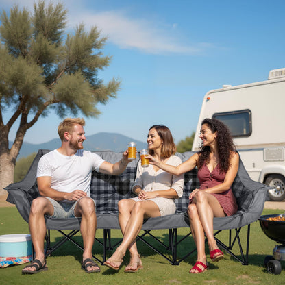 Huskfirm 3 Person Camping Chair Padded Loveseat Camping Chair Folding Camping Couch Portable Double Camping Chairs Heavy Duty Camp Chair for Adults Outdoor Lawn with Two Cup Holders and Carry Bag