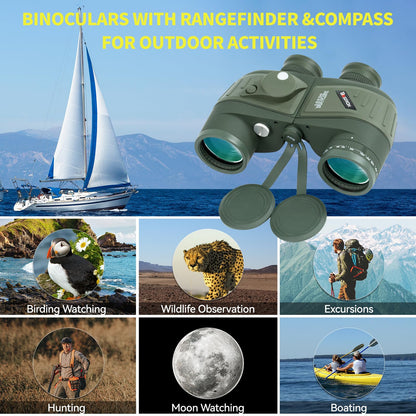 BOSTRON Marine Binoculars 10x50 with Compass and Rangefinder, Waterproof Fogproof Binoculars for Adults, Boating, Sailing, Fishing, Hunting and Outdoor Navigation