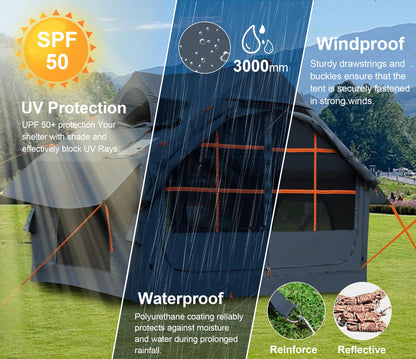 4/6 Persons Inflatable Tents for Camping with Awning, Easy Setup Blow Up Tents for 4 Seasons Waterproof Inflatable Camping Tent,Wind Resistant Air Glamping Tents for Camping Adult