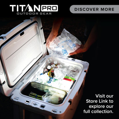 Titan PRO High Performance Ice Chest - 55 Quart Capacity - Hard Cooler with Interior LED Light, Dry Bin, Ice Saver Performance Booster and Microban Protection - Driftwood Tan