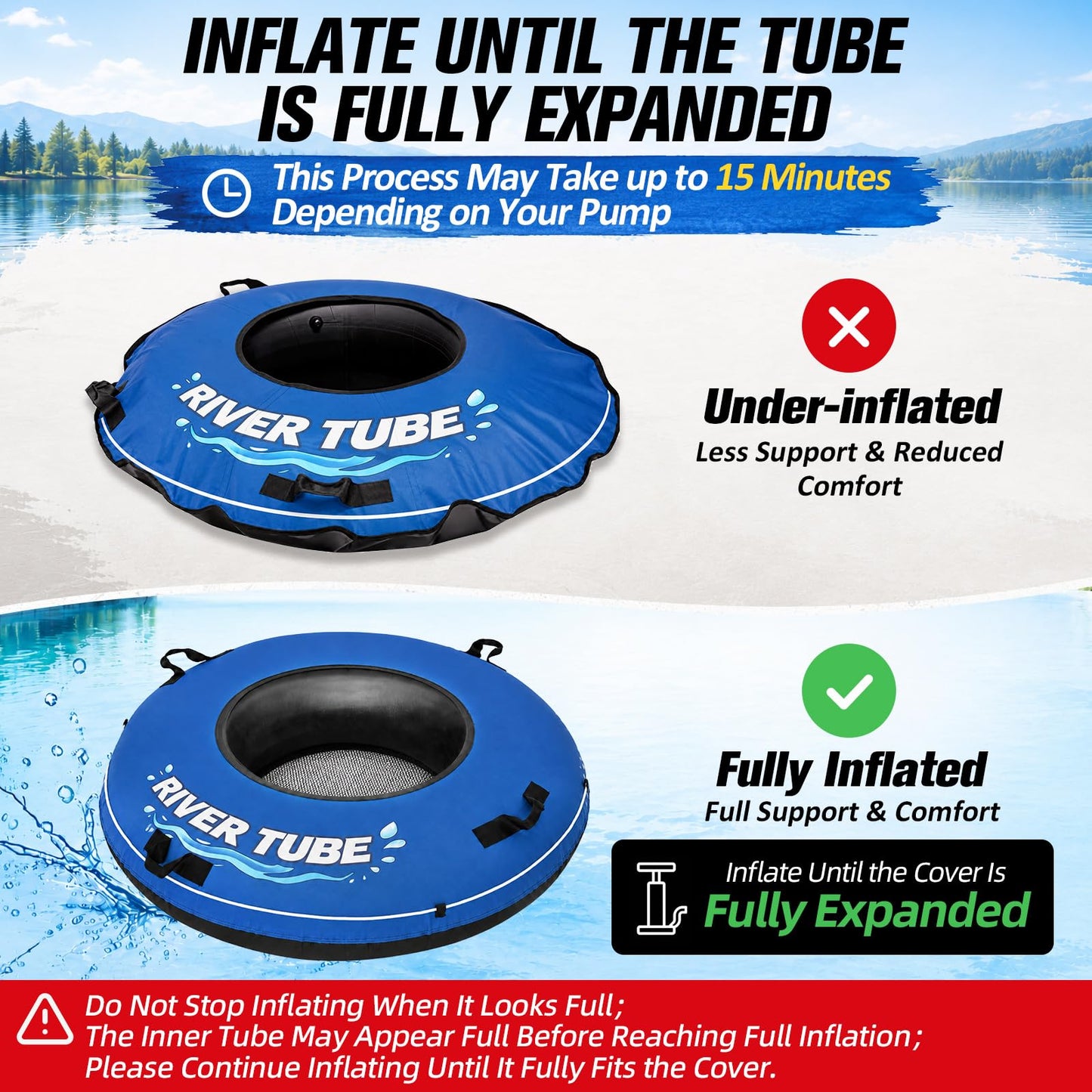 ZEALFEEL River Tube, 48'' Heavy Duty Rubber River Float Tube with Commercial Grade Inner Tube, Premium Canvas Cover, Removable Cup Holder & Tow Strap, Inflatable Tube for Adults Lake Pool Floating