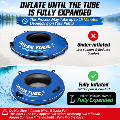 ZEALFEEL River Tube, 48'' Heavy Duty Rubber River Float Tube with Commercial Grade Inner Tube, Premium Canvas Cover, Removable Cup Holder & Tow Strap, Inflatable Tube for Adults Lake Pool Floating