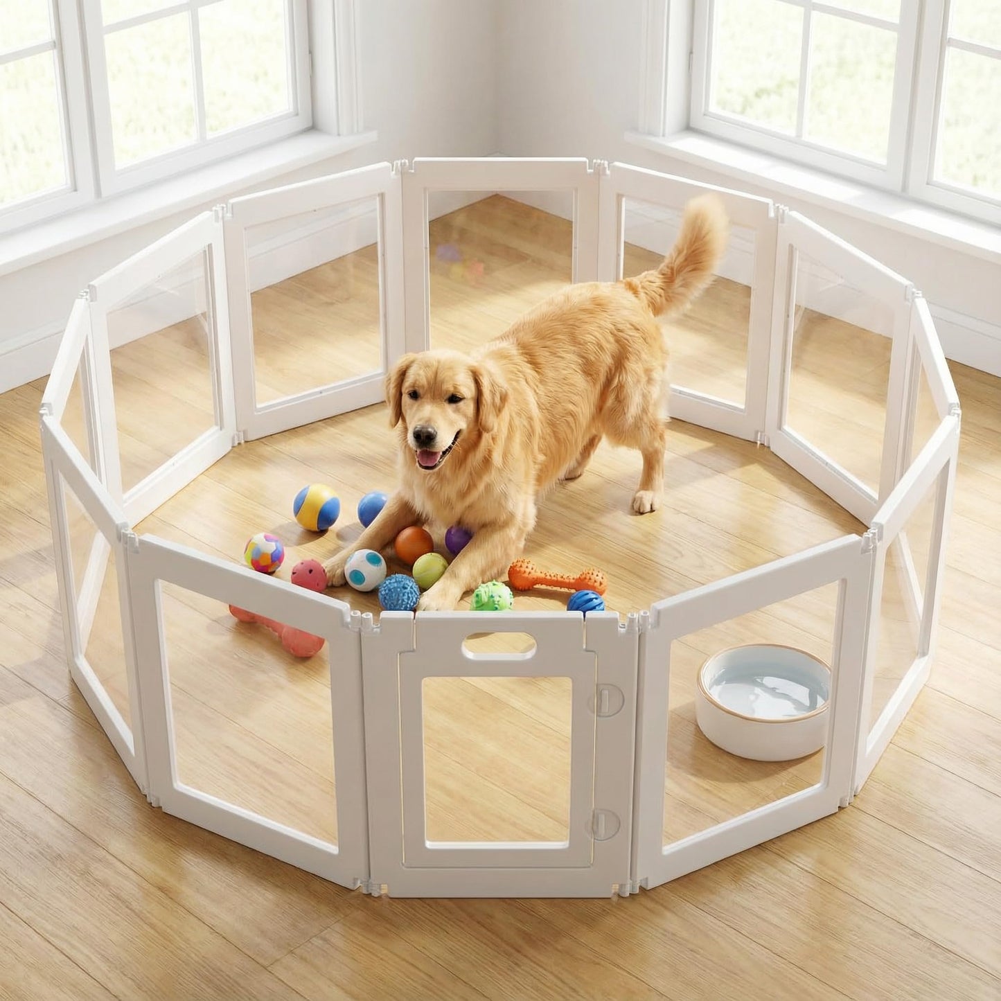 Jatindear 12Pcs Free Angle Plastic Dog Playpen, All-in-One Assemble Playpen Divider, Durable Safety Play Pen Indoors, Puppy, Cat, Small Animal (White, 78.74" × 39.37" × 23.6")
