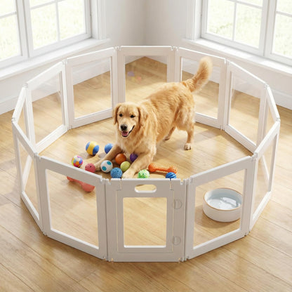 Jatindear 12Pcs Free Angle Plastic Dog Playpen, All-in-One Assemble Playpen Divider, Durable Safety Play Pen Indoors, Puppy, Cat, Small Animal (White, 78.74" × 39.37" × 23.6")