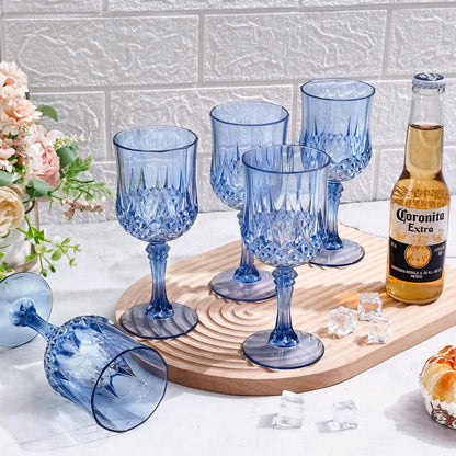 Dualshine 12 Pcs Blue Plastic Wine Glasses, Blue Transparent Plastic Goblets for Wedding Reception, Drinking Glasses for Parties, Valentine's Day, Birthdays