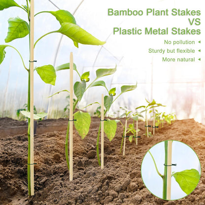 Bamboo Plant Stakes - 18 Inch Wooden Support for Potted Plants | 46 PCS with Wires for Gardening
