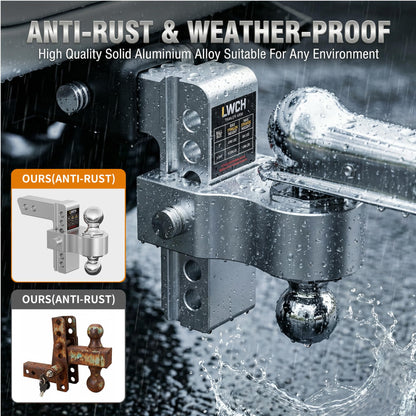 LWCH Adjustable Trailer Hitch, Fit 2 Inch Receiver, 12,500 LBS GTW, Heavy Duty Aluminium Drop Hitch with 2" & 2-5/16" Chrome Plated Steel Ball Mounts for Trucks, 6 Inch Drop/Rise, 2 Anti-Theft Pins