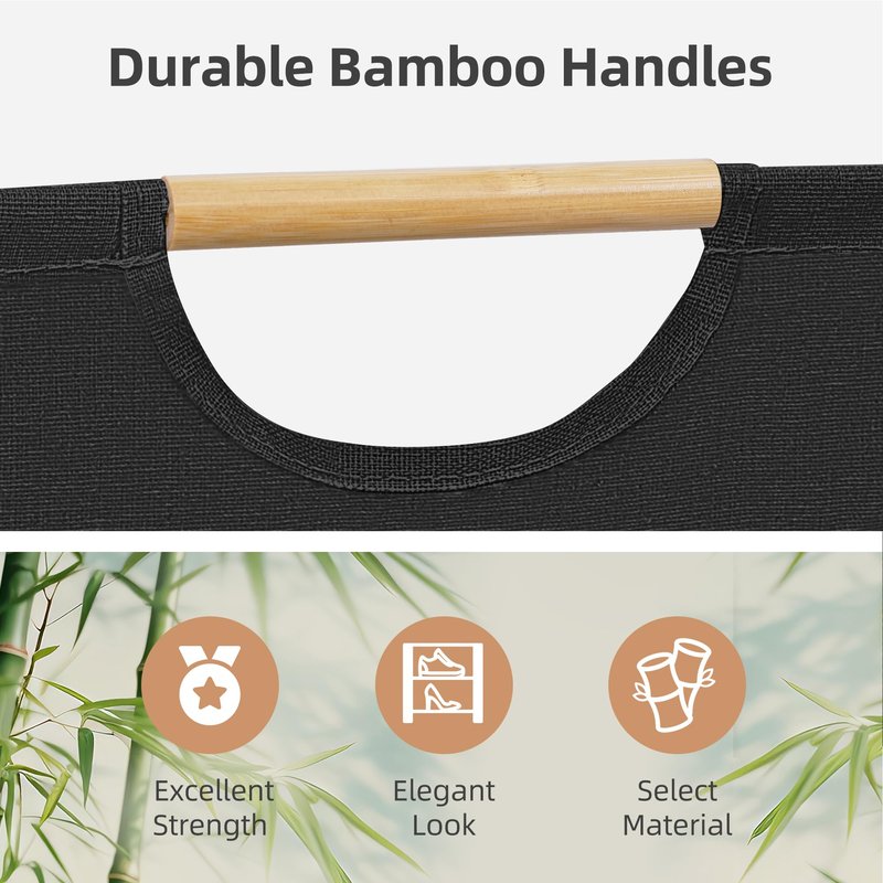 STORAGE MANIAC 3-Pack Large Laundry Hamper, 100L (26.4 Gal) Collapsible Laundry Basket with Bamboo Handles, Freestanding Waterproof Clothes Hamper for Laundry Room, Bedroom, Dorm, Towels, Toys, Black