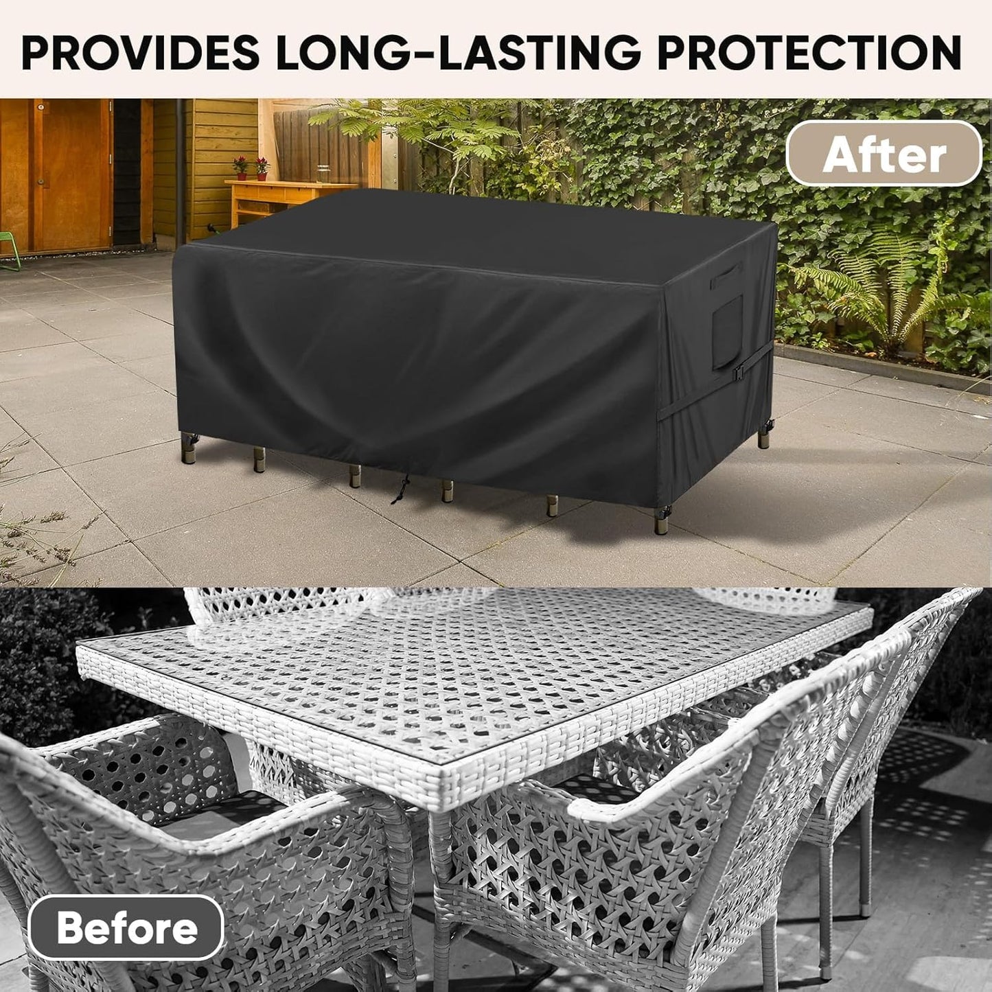 BALEINE Outdoor Furniture Covers - Heavy Duty Waterproof Oxford Table Cover | Black, 108"L x 82"W x 28"H