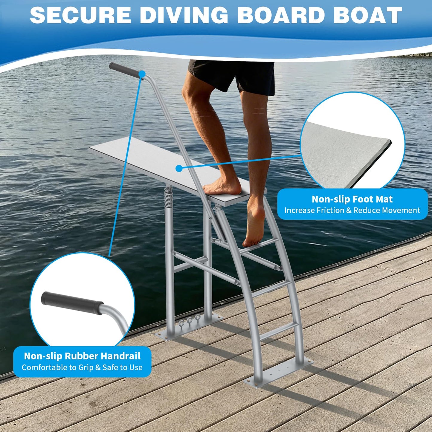 THOOUM 41.3" Dock/Boat/Deck Diving Board Platform with Hand Rail, Heavy Duty Boarding Platform with Foam Pad Surface for Diving