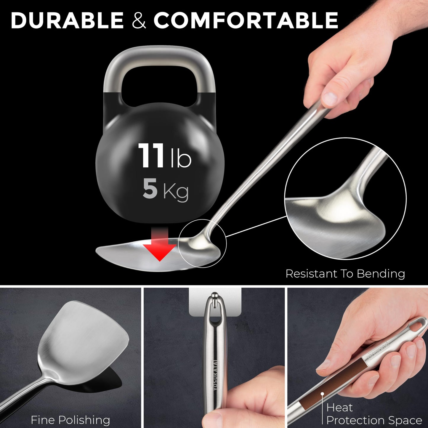 YOSUKATA Product Image Woks and Frying Pans 13.5" - Pre-seasoned Flat Bottom Wok + Wok Lid 12.8 In + 17" Wok Spatula and Ladle Skimmer Spoon + Wooden Long Cooking Chopsticks Set of 3 pairs