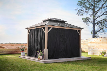 Tommy Bahama Edition Cove 10' x 12' Outdoor Hardtop Gazebo Pavilion for Backyard or Patio, Heavy-Duty Galvanized Steel Double Roof Gazebo, Wood Grain Finish
