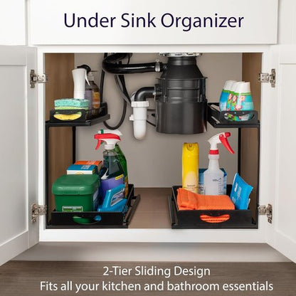 ClearSpace Under Sink Organizer - 2 Pack Pull-Out Cabinet Organizers with Metal Sliding Drawers | Black