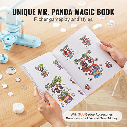 VEVOR Button Maker, 1/1.25/2.28 inch(25/32/58mm) 3-in-1 Pin Maker, 300pcs Button Parts, Ergonomic Arc Handle Punch Press Kit, Button Maker Machine with Panda Magic Book, for Children DIY Gifts, Blue