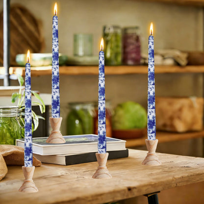 Blue and White Porcelain Taper Candlesticks 10 in Print Taper Candles Unscented Smokeless Handmade Printing Candle Tall Tapered Candle Sticks for Home Dinner Wedding Decor Simple Modern, 4 Pack