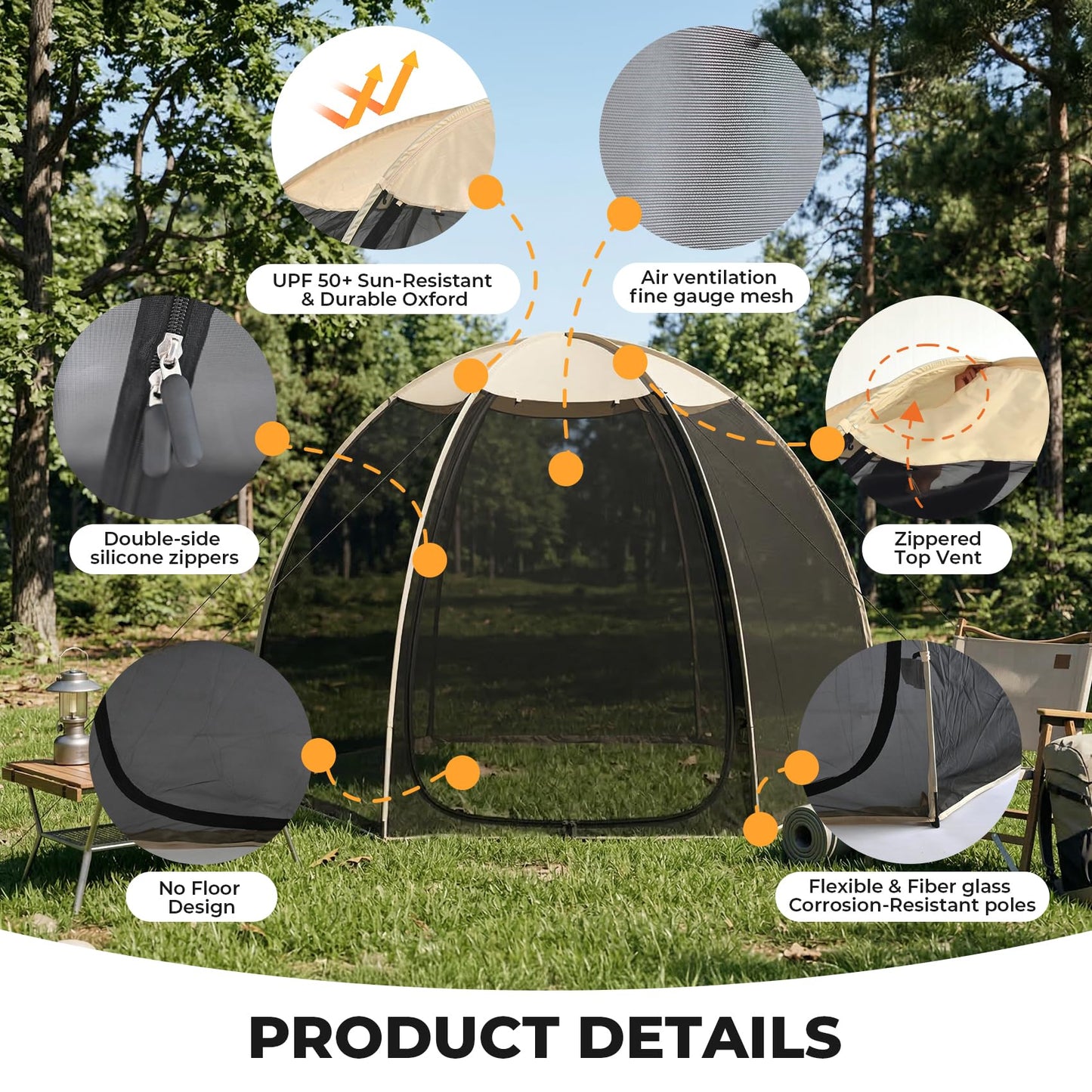 Alvantor® Screen House Mesh Tent, 10 x10 FT Pop Up Outdoor Gazebo with Sun Shade Mosquito Net for Backyard Garden, Beige