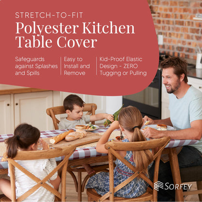 Sorfey Round Tablecloth of Polyester -Fitted with Elastic, Water Proof, Washable, Fits for Table 48 Inches Round, Checked Black Design, for Indoor/Outdoor Kitchen and Picnic and More...