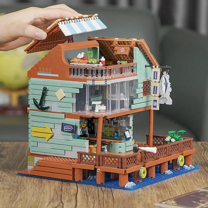 Harbour Restaurant House Mini Bricks Building Kit Ideas Creative Architecture Building Toys Birthday Gift for Adult Boys Girls -2096 Pieces (Not Compatible with Lego Set)