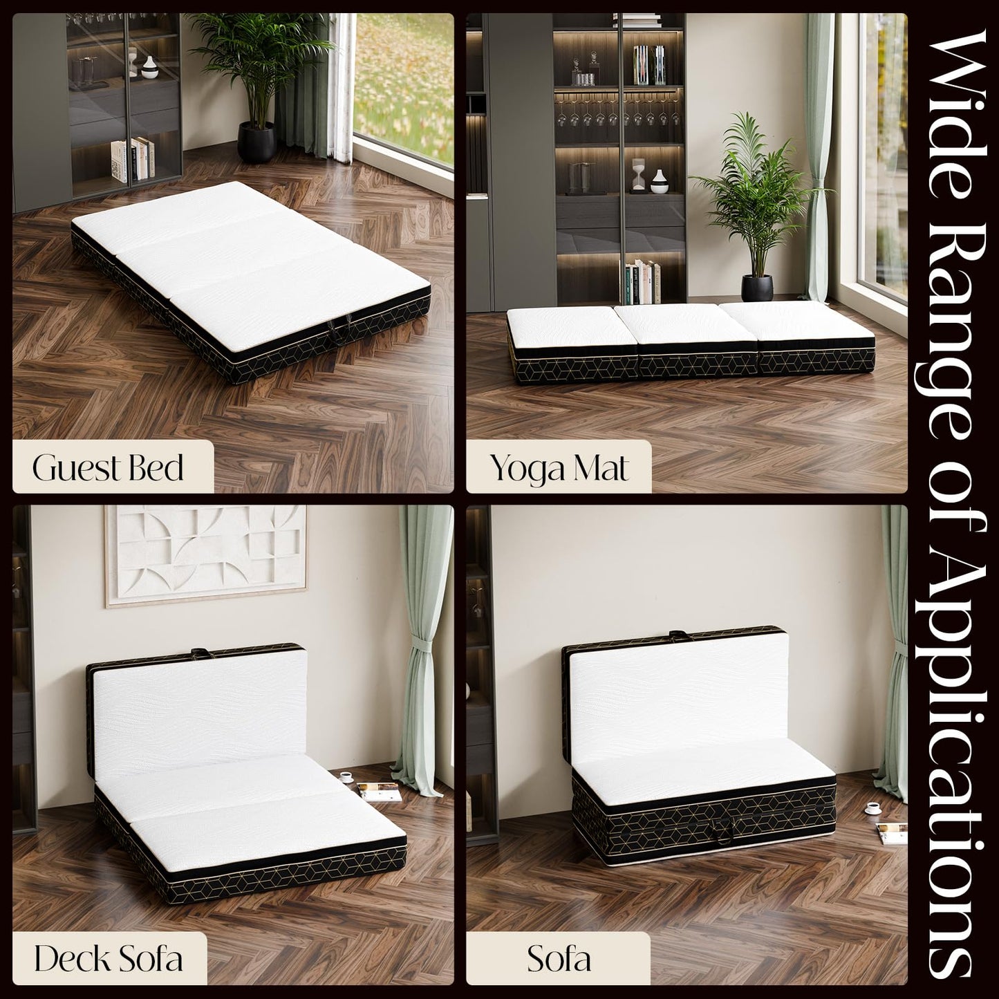 GEMBED Tri-Fold Memory Foam Mattress Full - 6 Inch Portable Folding Sofa Bed with Handle & Washable Cover, Floor Sofa Bed with Non-Slip Base, Space-Saving for Room, Travel, Guest Bed, RV, 73"x52"x6"