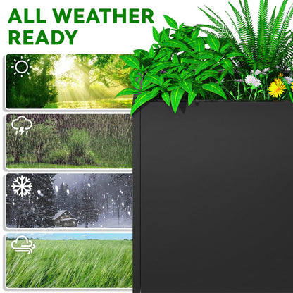 POOAMY Metal Planter, 38L x 10W x 30H, Heavy Duty Tall Planters for Outdoor Plants, Black Planters with Removable Insert Shelf, Large Planters with Drainage Holes for Porch, Patio and Yard, Black