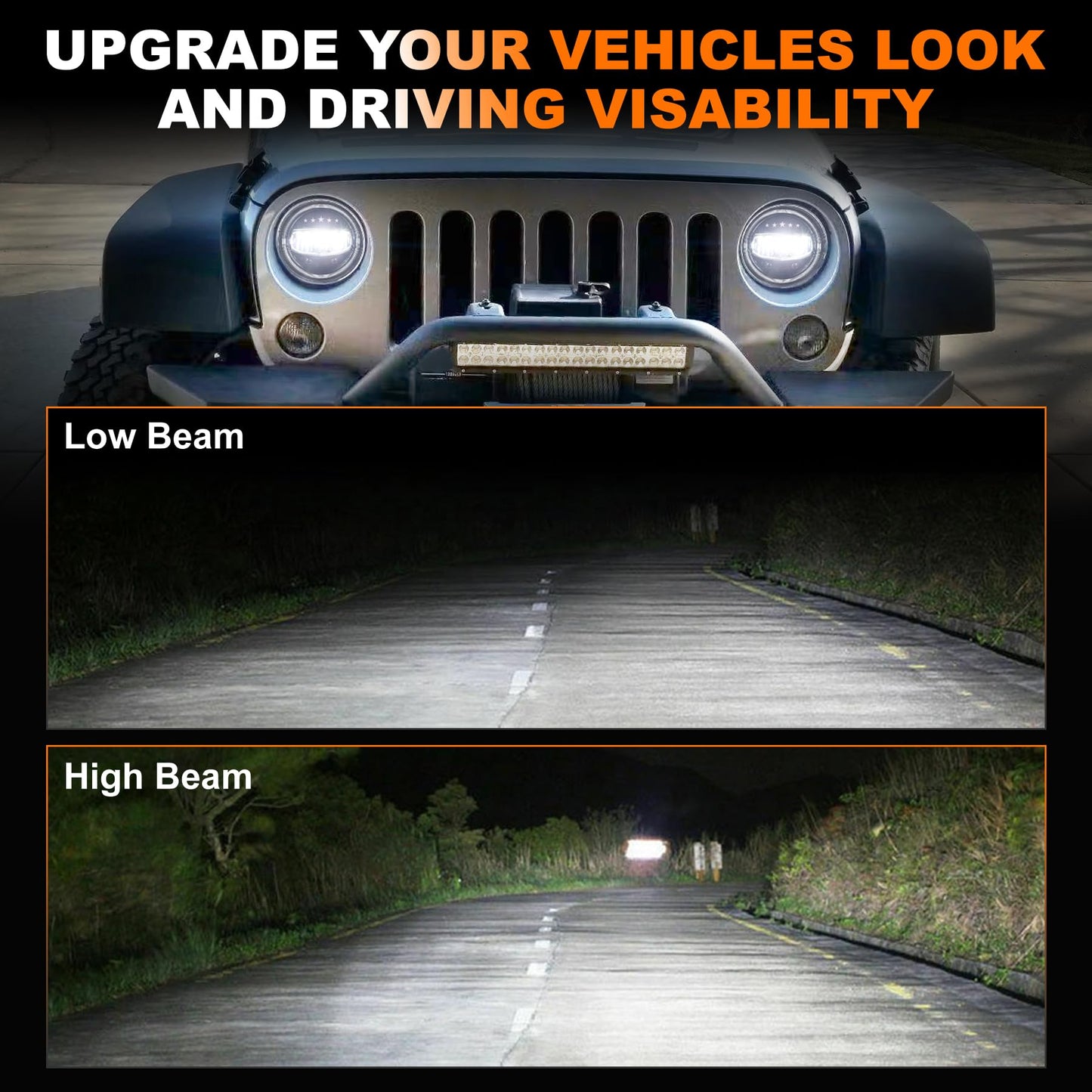 OVSAUTO 7 inch Led Headlights H6024 Round Headlight With Hi/Lo Beam DRL Turn Signal Compatible With Jeep Wrangler JK TJ CJ LJ Chevy Ford GMC Dodge&Mazda