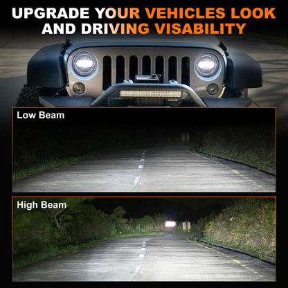 OVSAUTO 7 inch Led Headlights H6024 Round Headlight With Hi/Lo Beam DRL Turn Signal Compatible With Jeep Wrangler JK TJ CJ LJ Chevy Ford GMC Dodge&Mazda