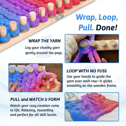 parknshop Upgraded Chunky Knit Loom (48"/60") - Premium Beech Wood Large Blanket Knitting Loom with Screw Fastening, No-Needle DIY Weaving Board for Beginners, Scarves & Handmade Blankets (48")
