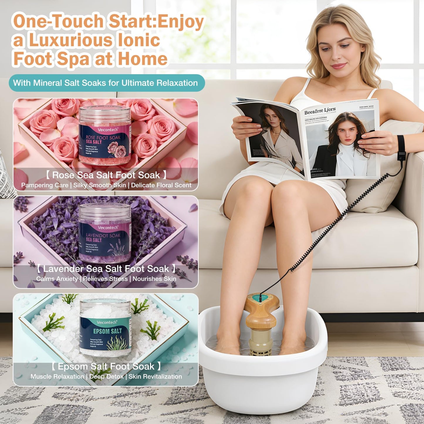 veicomtech Ionic Foot Bath Detox Machine, Detox Foot Spa System for Home, Salon, Spa Club, Ionic Foot Detox with Array and Tub Liners