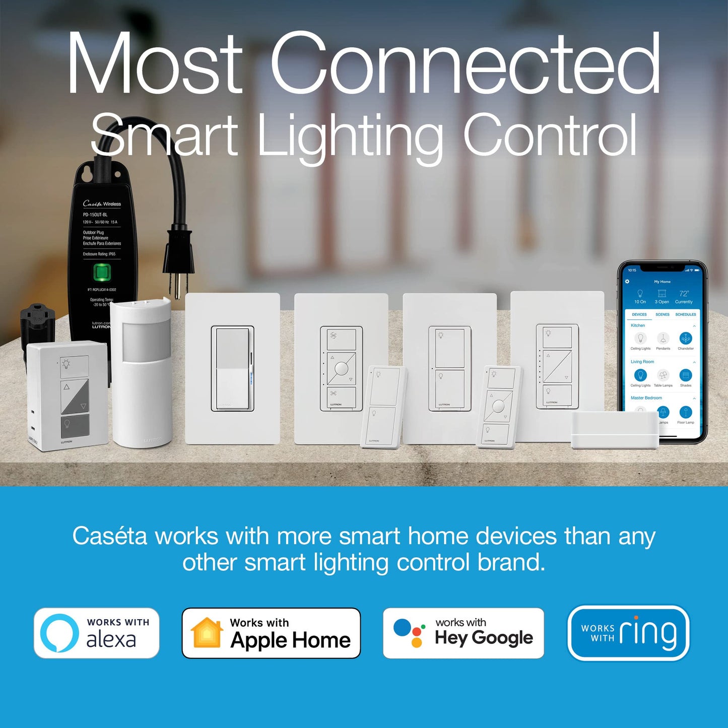Lutron Caseta Smart Start Kit for Lamps, Plug-in Lamp Dimmer with Smart Bridge and Pico Remote, Compatible with Alexa, Apple HomeKit, and The Google Assistant | P-BDG-PKG1P | White