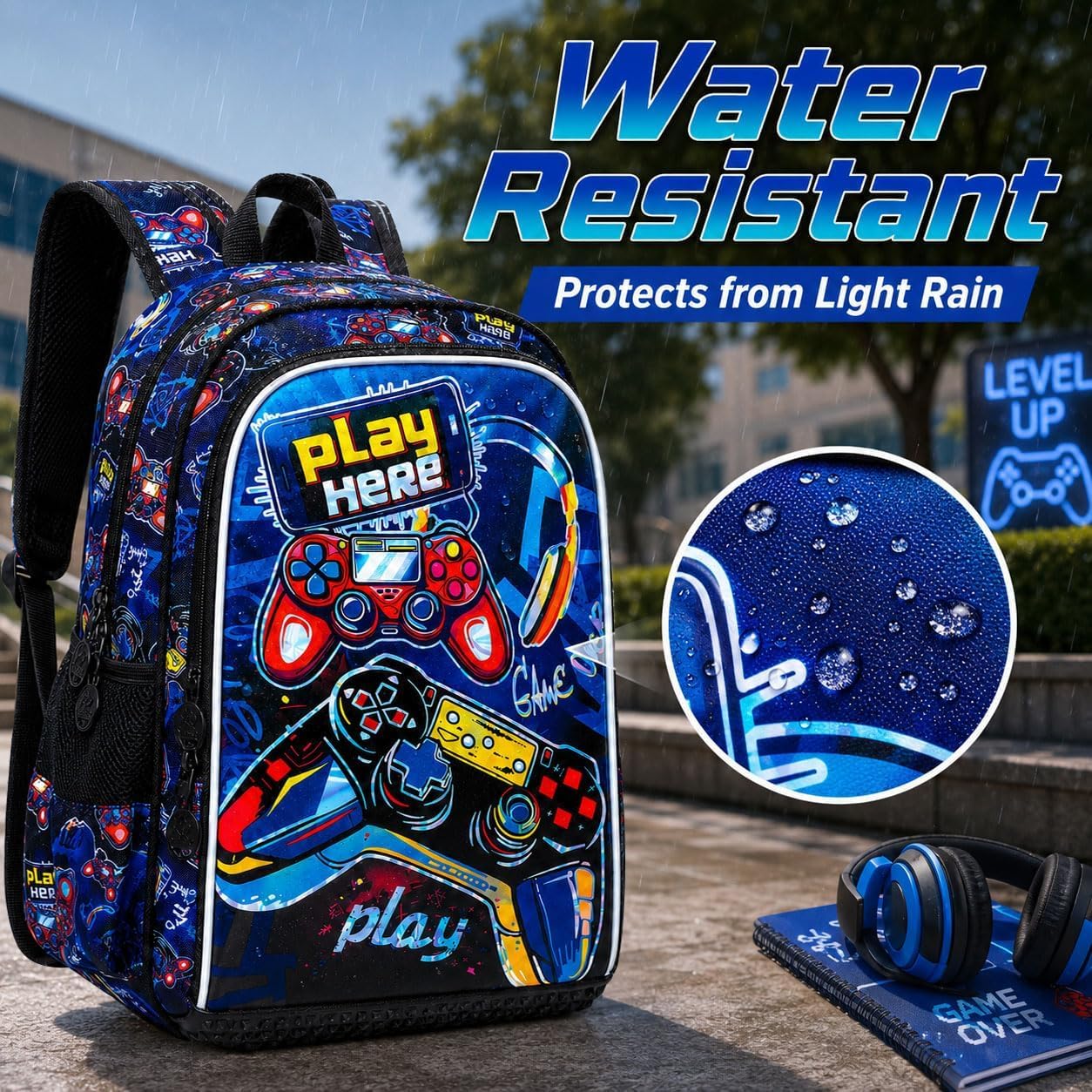 CCJPX 3PCS Gamer Backpack for Boys, 16 Inch Kids Water Resistant Preschool Bookbags, Cool Kindergarten School Backpacks and Lunch Box