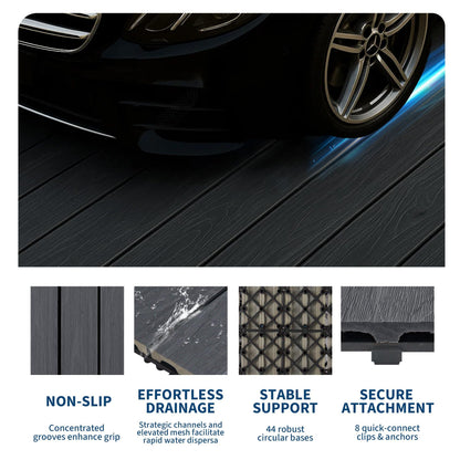 CABIHOME 27pcs 12"X12" Hardwood Interlocking Patio Deck Tiles, Waterproof Composite Wood Patio Flooring Tiles, All-Weather Snap-Together Tiles for Garden Poolside Balcony Porch, Grey