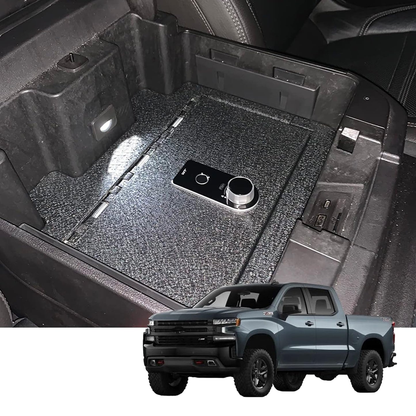 Center Console Safe Vault - KEREN Console Gun Safe Box Compatible with 2019-2022 Chevy Silverado 1500/GMC Sierra 1500 NOT FOR REFRESHED MODELS, with Fingerprint Lock