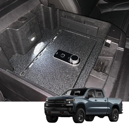 Center Console Safe Vault - KEREN Console Gun Safe Box Compatible with 2019-2022 Chevy Silverado 1500/GMC Sierra 1500 NOT FOR REFRESHED MODELS, with Fingerprint Lock