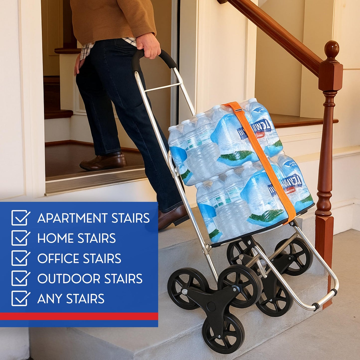 Shopping Cart, Super Loading Stair Climber 220 lbs Capacity, Grocery Foldable Trolley with Extra Large Shopping Bag Laundry Utility Cart with Adjustable Bungee Cord (Gray)